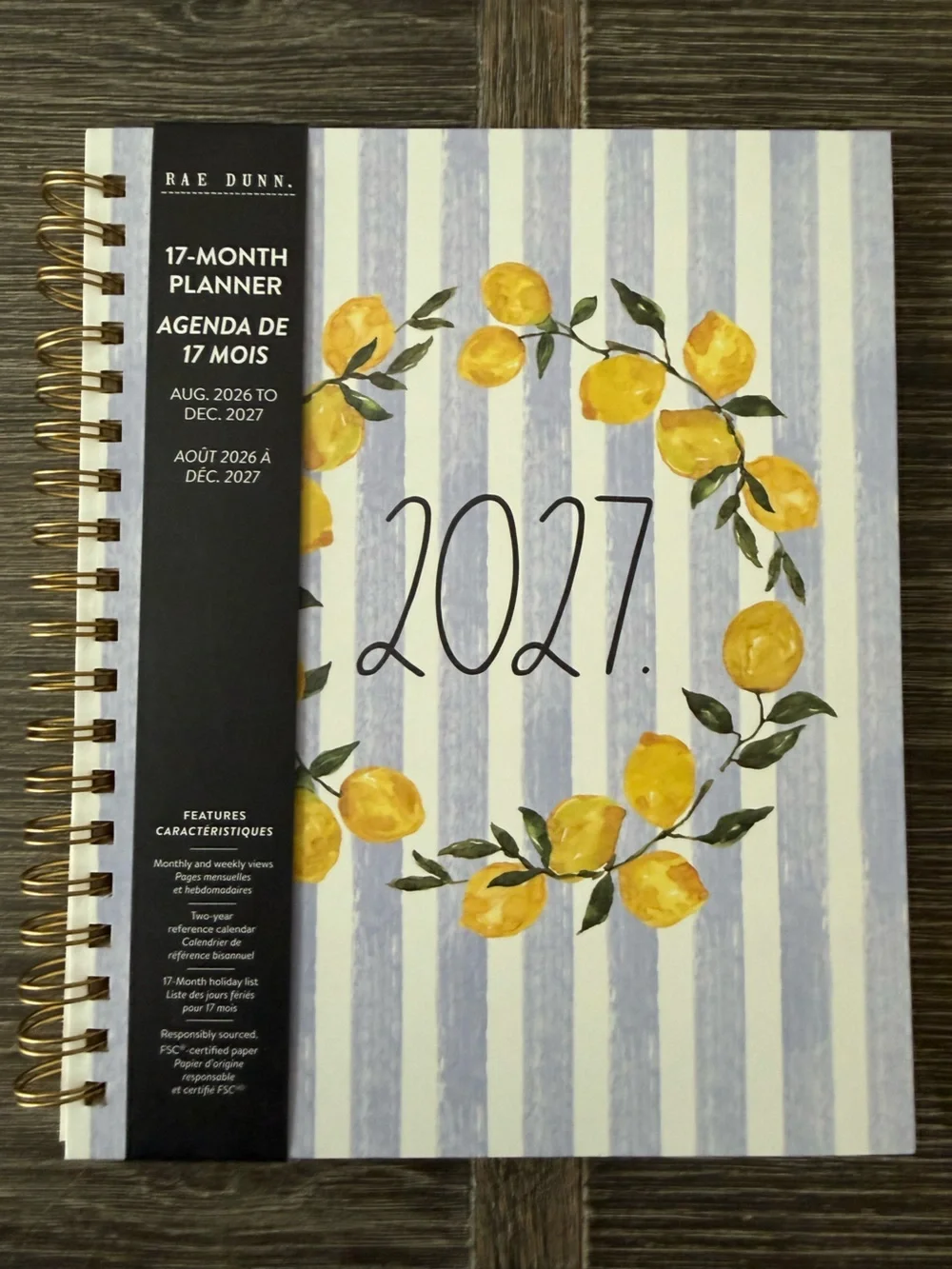 NWT Rae Dunn 17-Month Planner 2026-2027 Lemon Hard Cover Planner